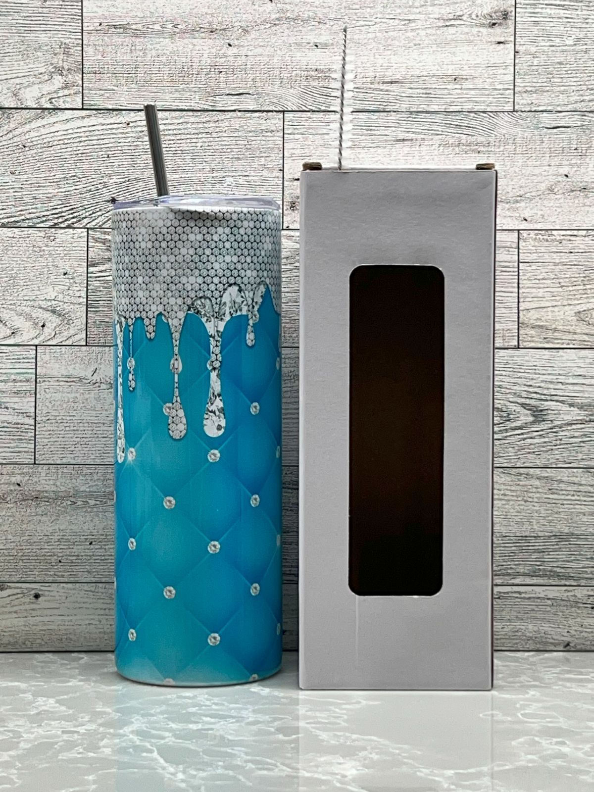 20oz Stainless Steel Tumbler "Teal Diamond Drip"