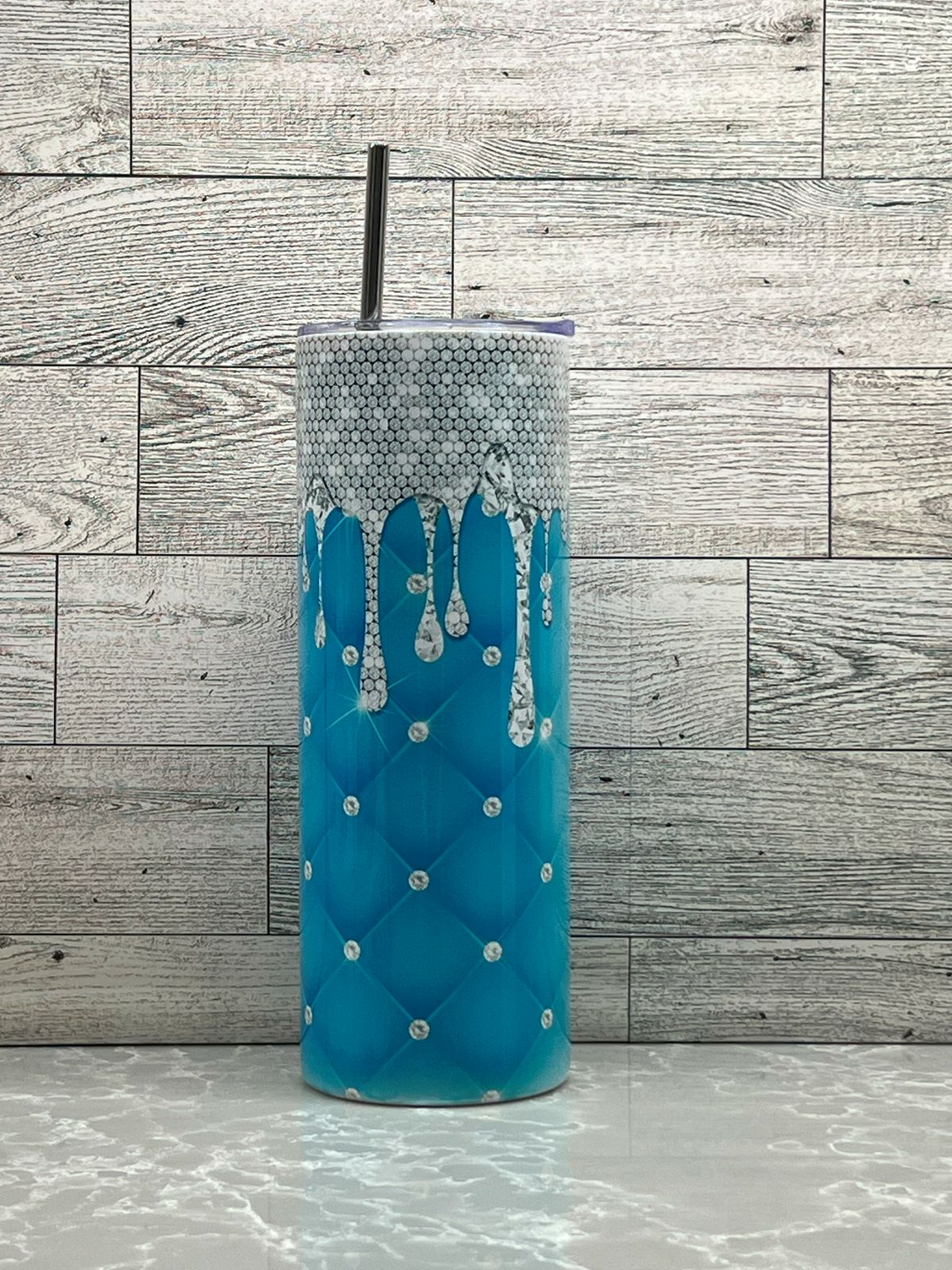 20oz Stainless Steel Tumbler "Teal Diamond Drip"