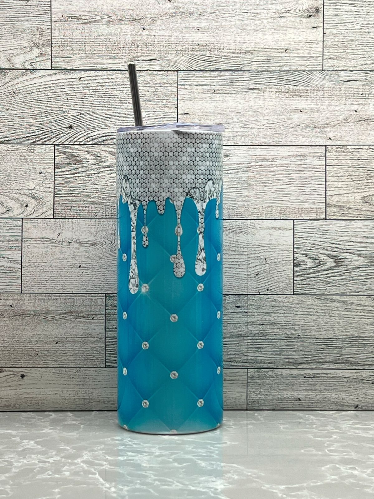 20oz Stainless Steel Tumbler "Teal Diamond Drip"