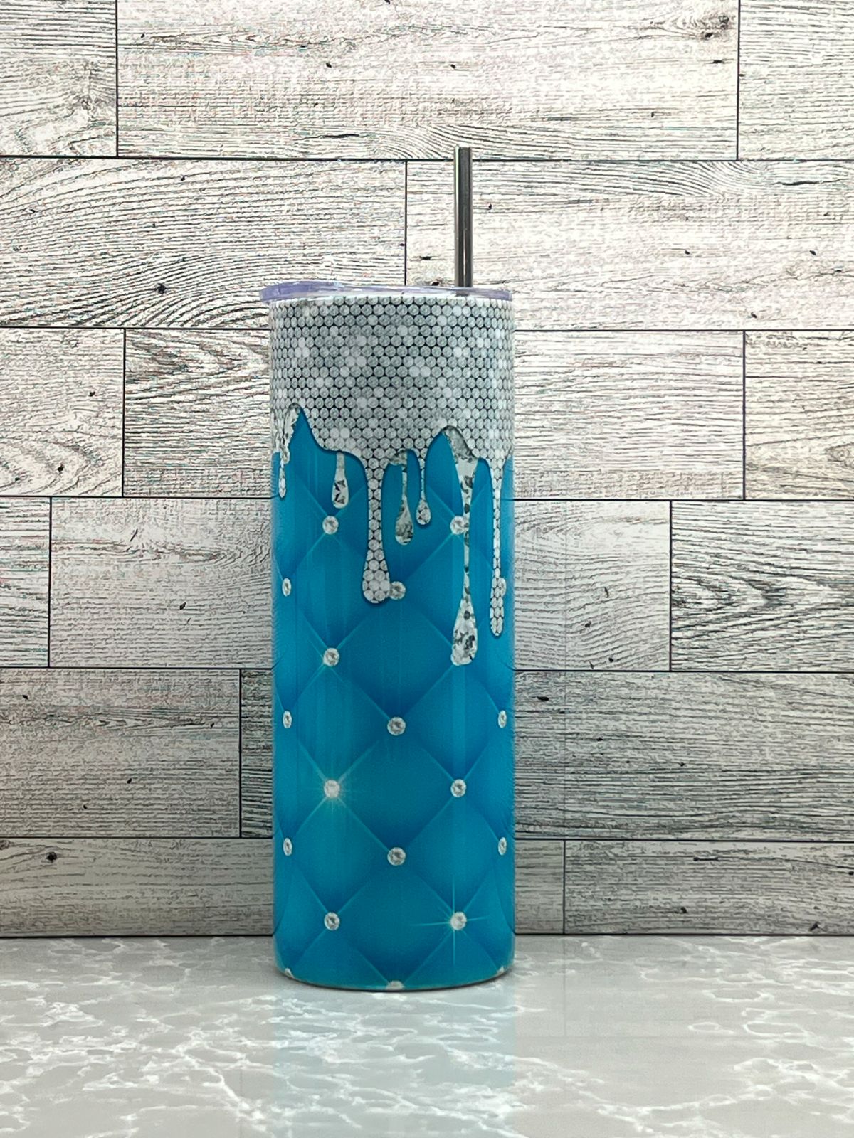 20oz Stainless Steel Tumbler "Teal Diamond Drip"