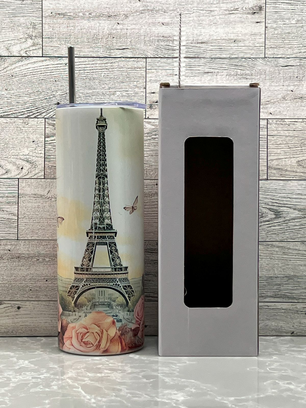 20oz Stainless Steel Tumbler "Paris Flowers"