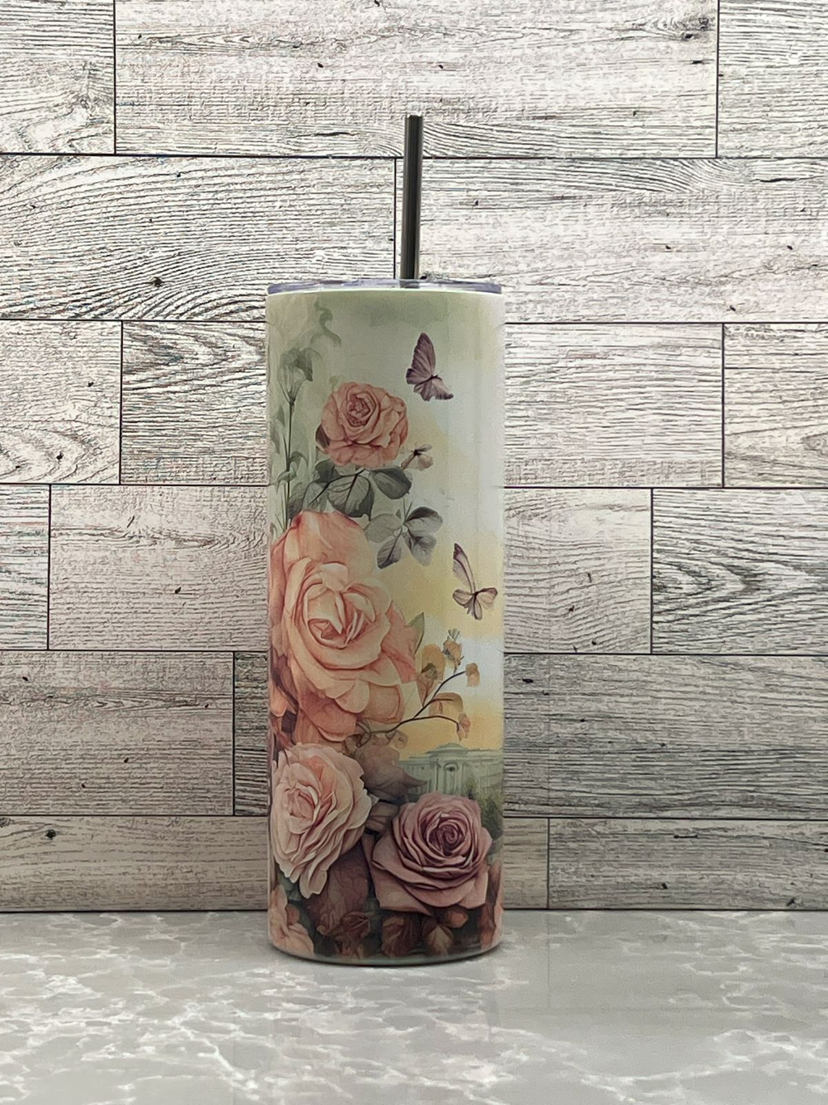 20oz Stainless Steel Tumbler "Paris Flowers"