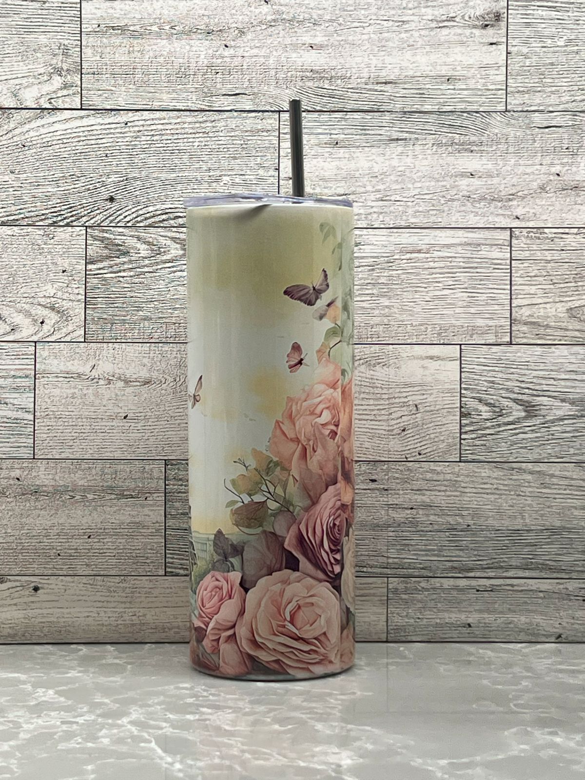 20oz Stainless Steel Tumbler "Paris Flowers"