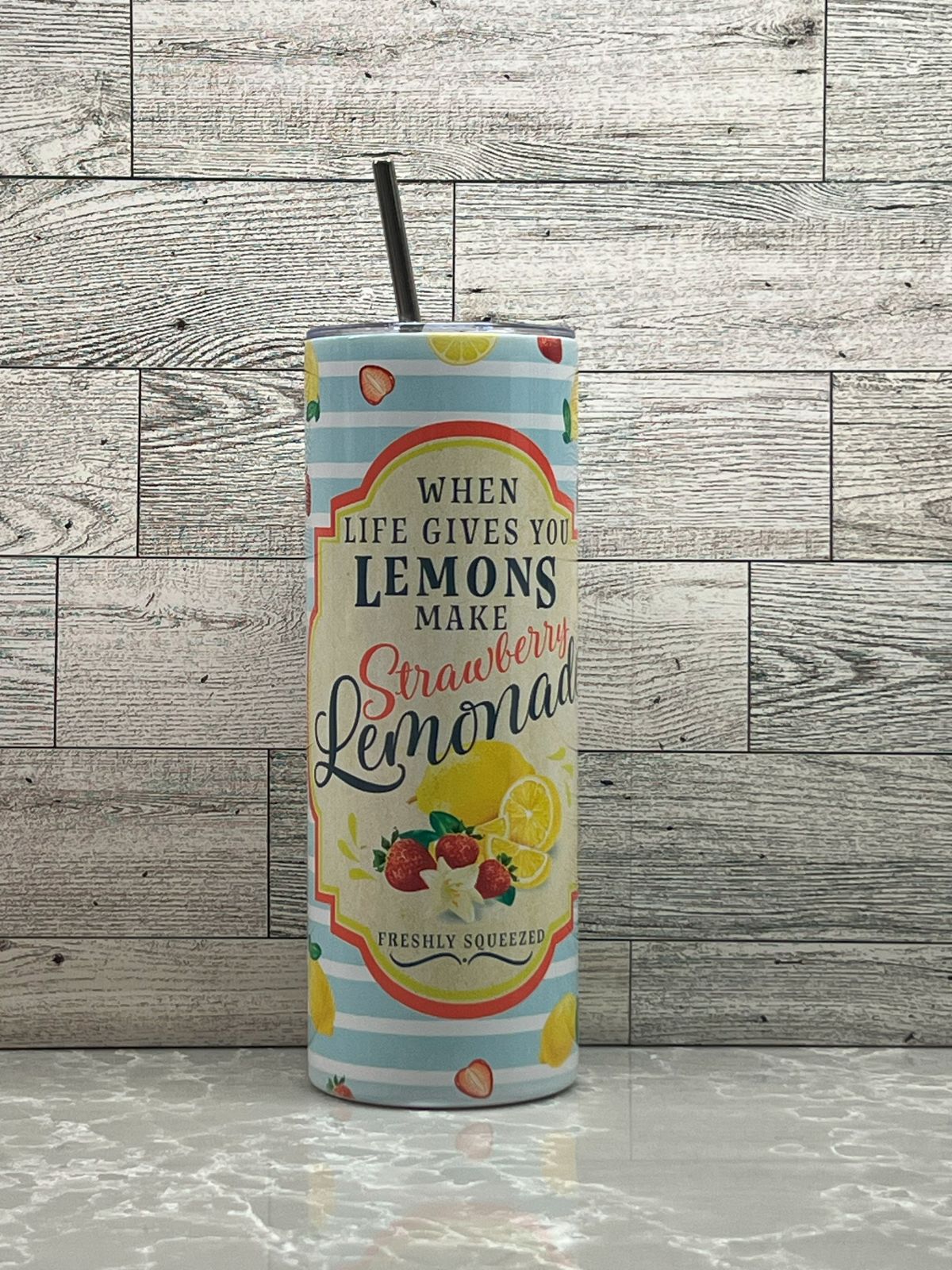 20oz Stainless Steel Tumbler "Strawberry Lemonade"