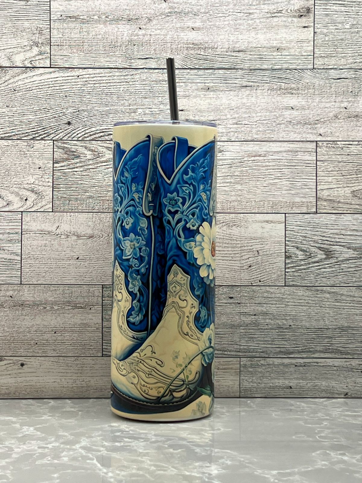 20oz Stainless Steel Tumbler "Blue Boots"