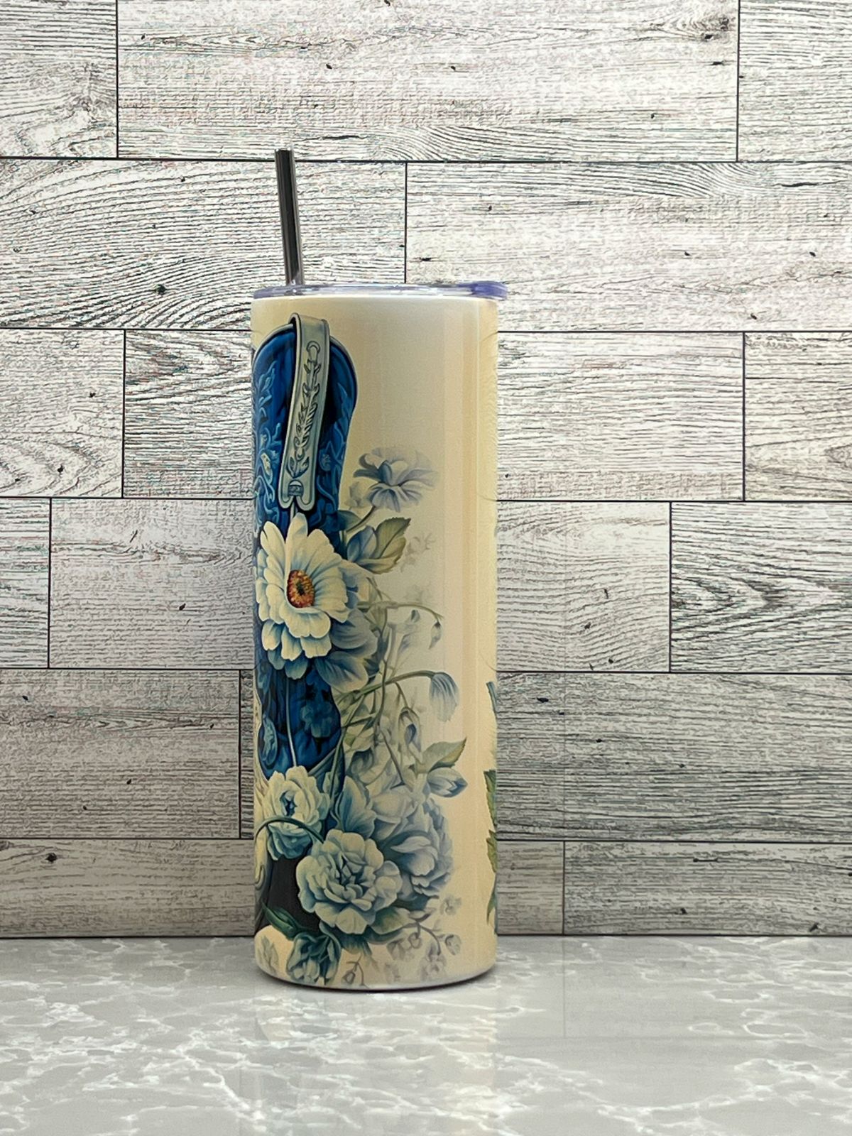 20oz Stainless Steel Tumbler "Blue Boots"