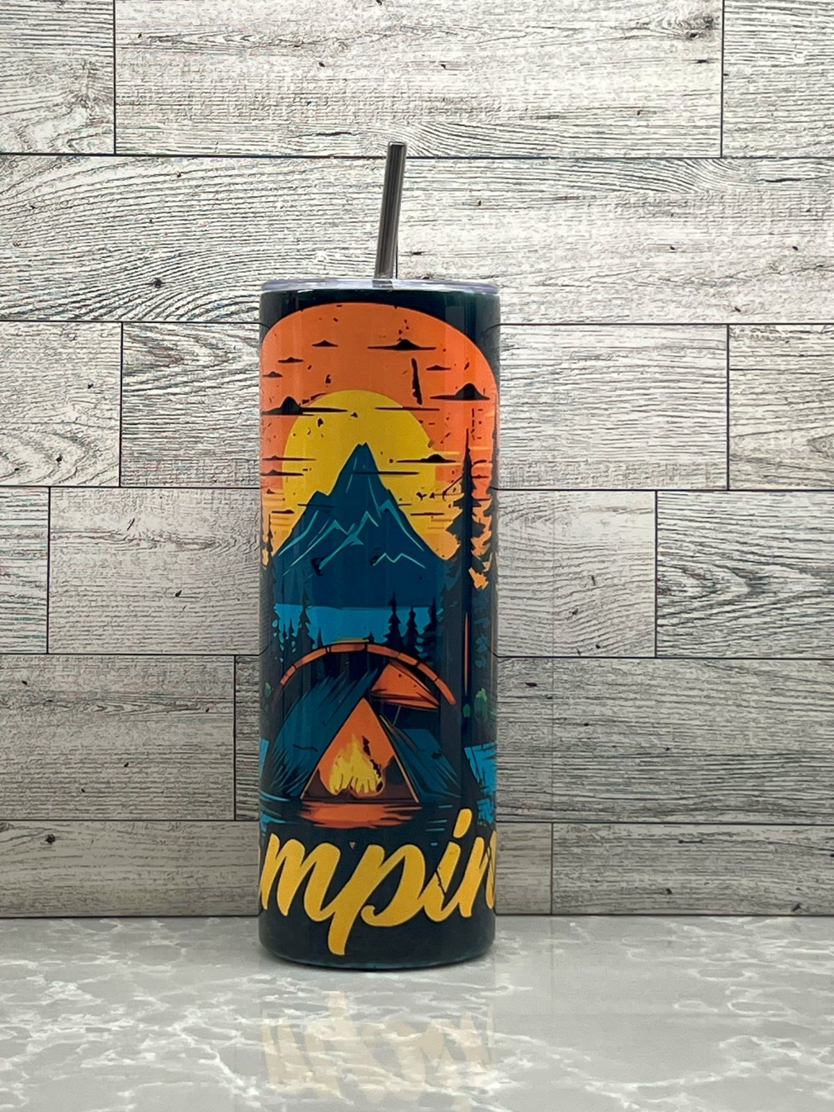 20oz Stainless Steel Tumbler "Camping"