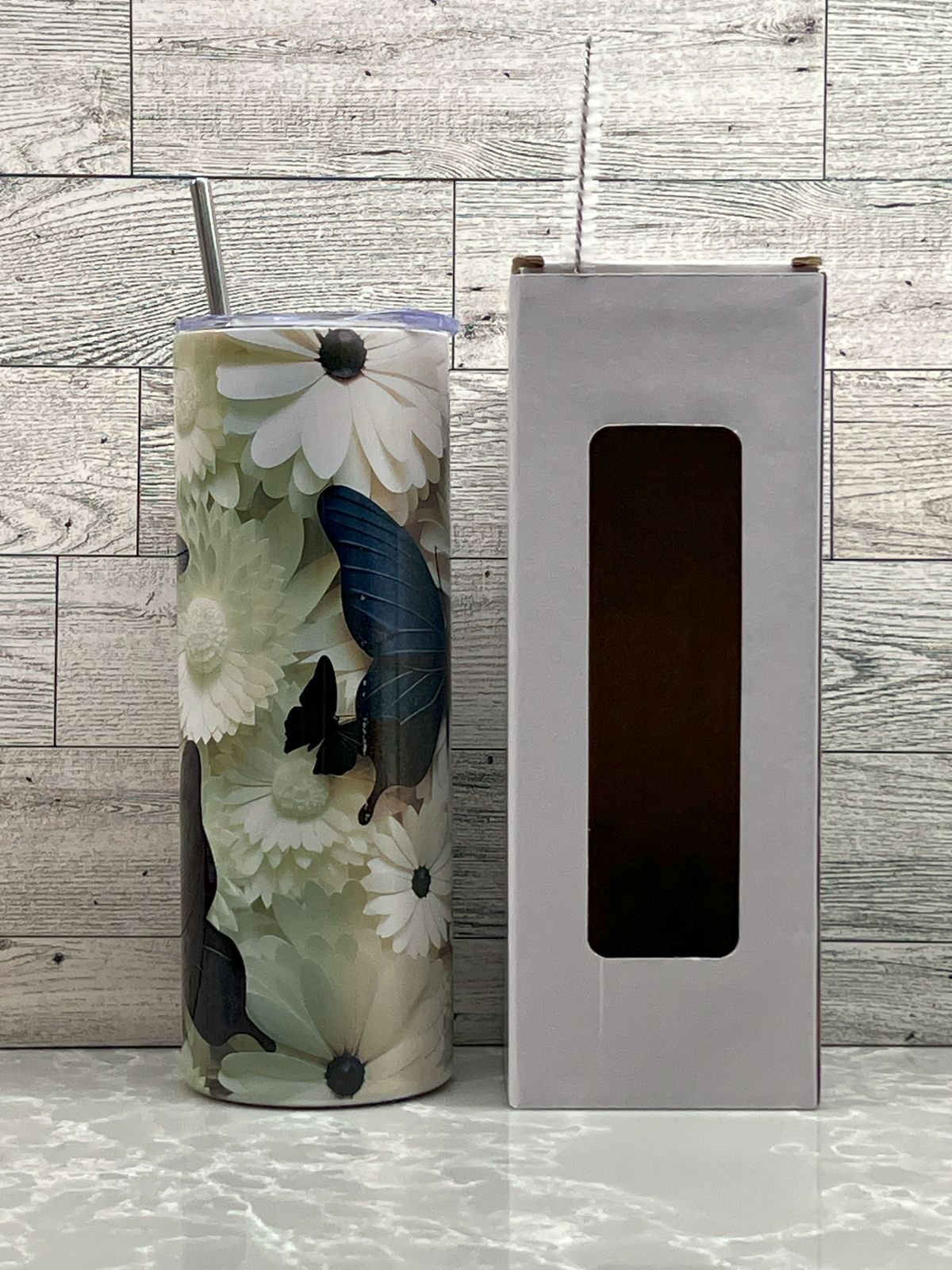 20oz Stainless Steel Tumbler "Black Butterfly"