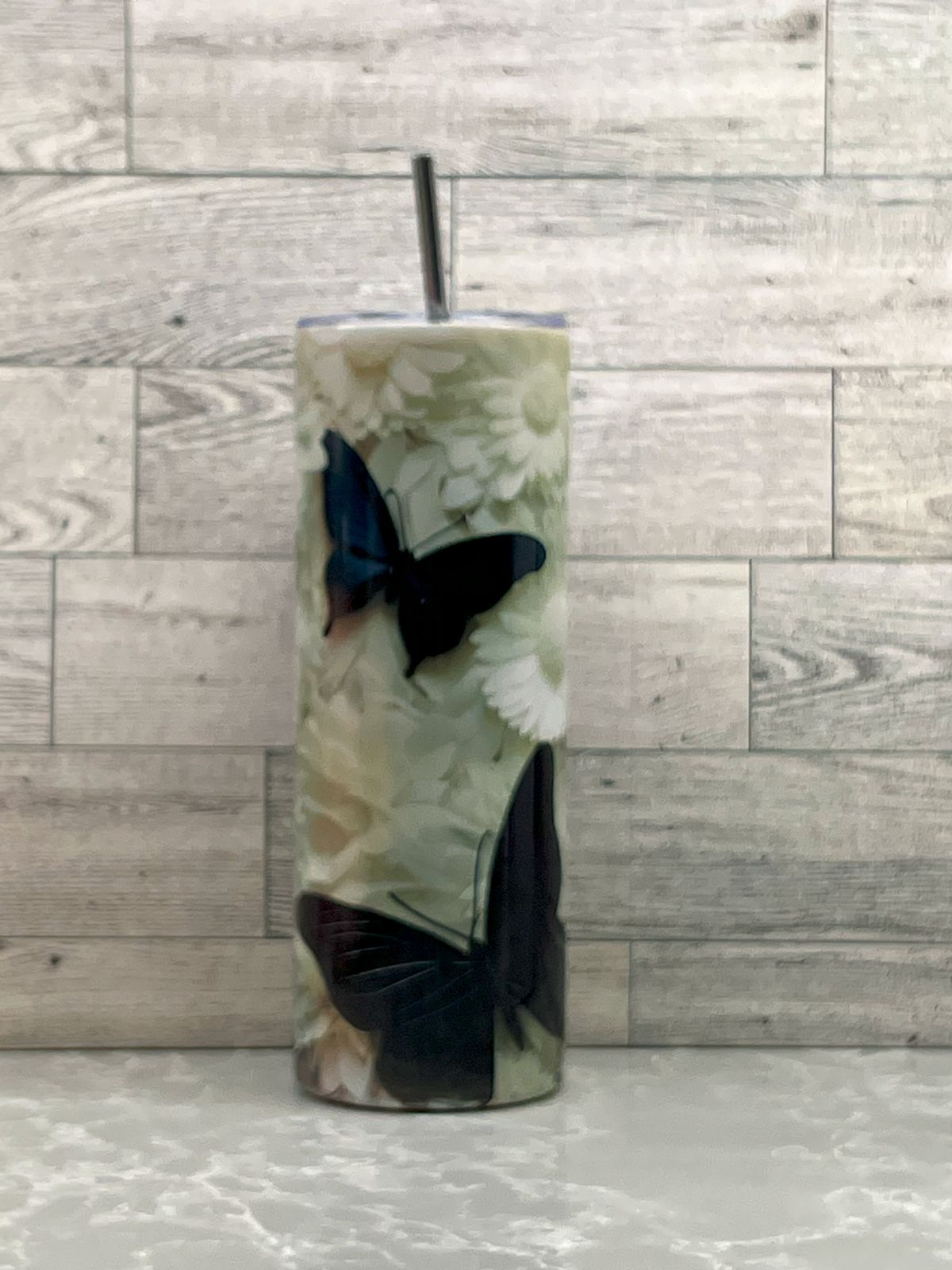 20oz Stainless Steel Tumbler "Black Butterfly"
