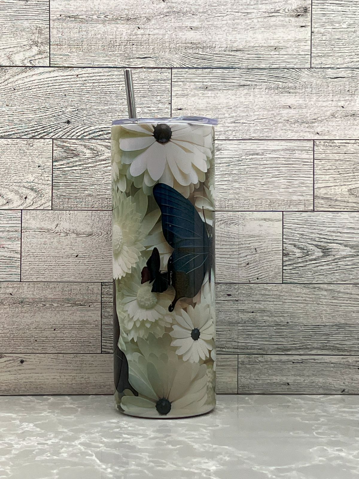 20oz Stainless Steel Tumbler "Black Butterfly"