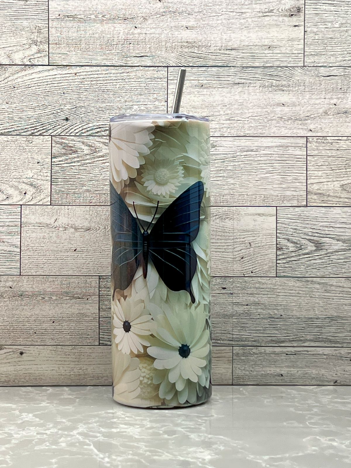 20oz Stainless Steel Tumbler "Black Butterfly"