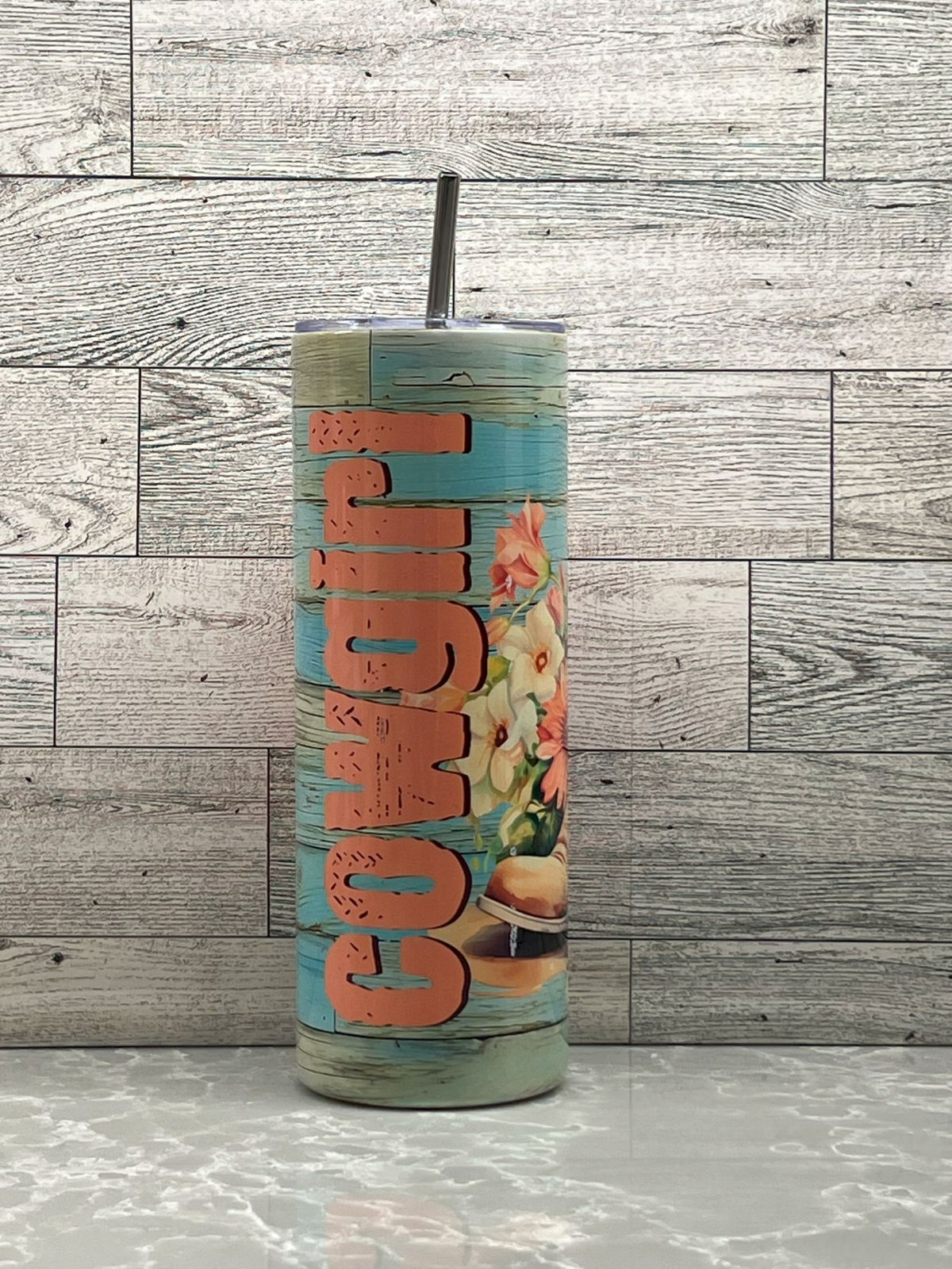 20oz Stainless Steel Tumbler "Pink Boots"