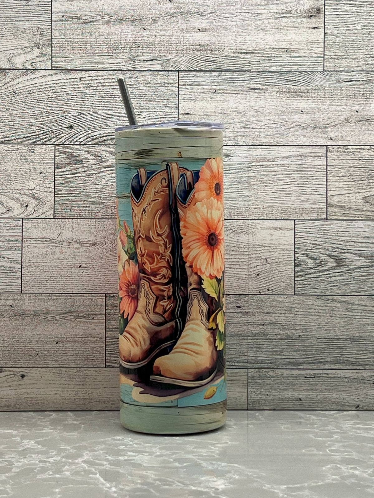 20oz Stainless Steel Tumbler "Pink Boots"