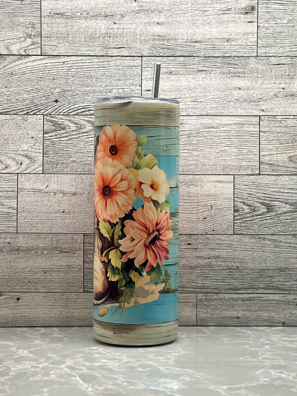 20oz Stainless Steel Tumbler "Pink Boots"
