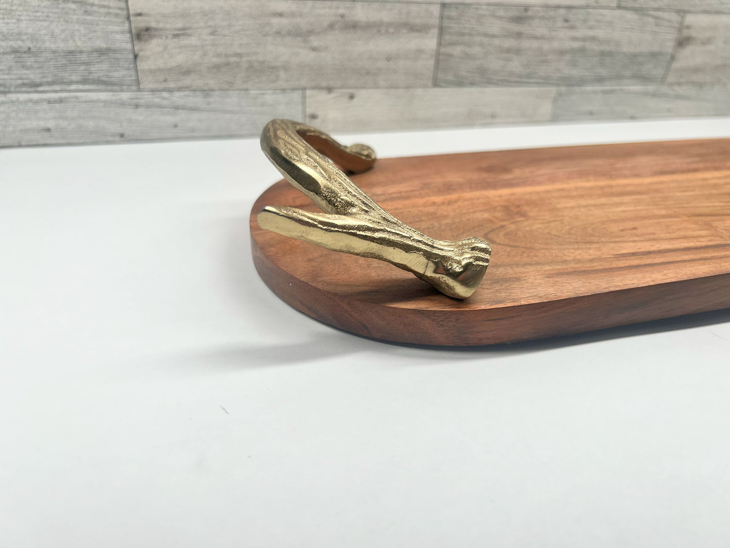 Rustic Acacia Wood Serving Tray with Antler Handles