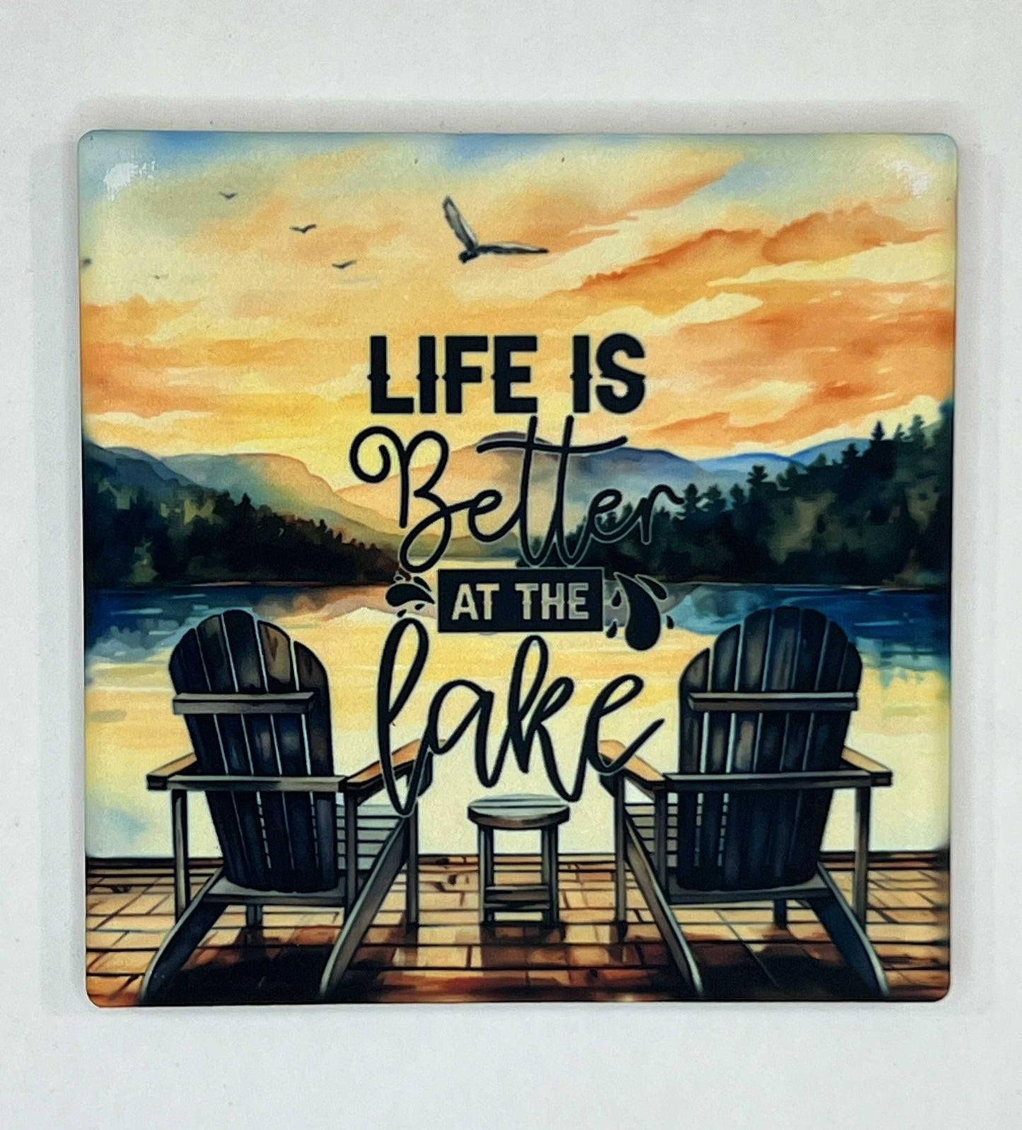 4" Square Ceramic Coaster - Beach, Lake, & Vacation Theme