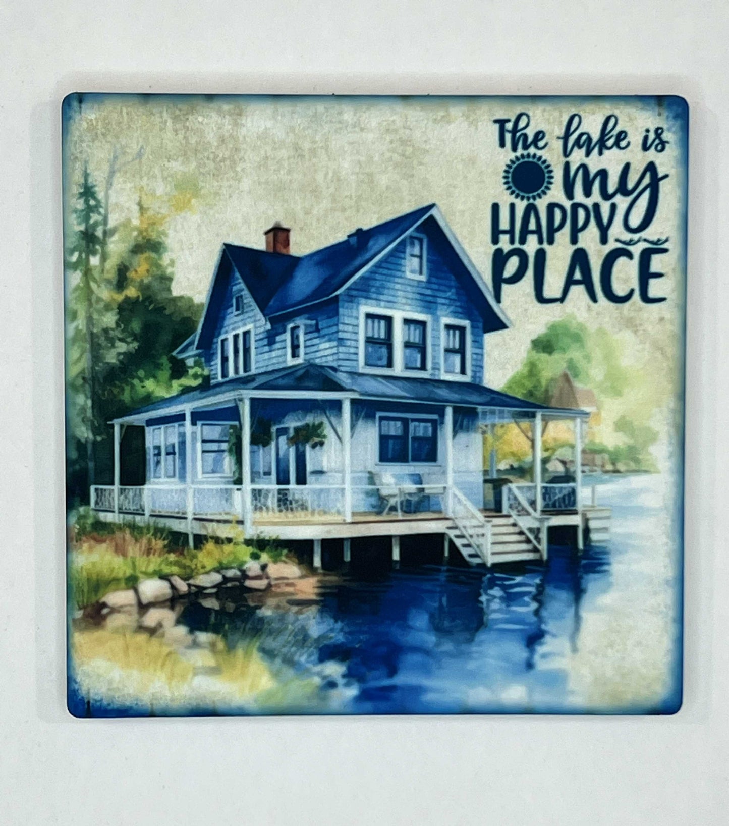 4" Square Ceramic Coaster - Beach, Lake, & Vacation Theme