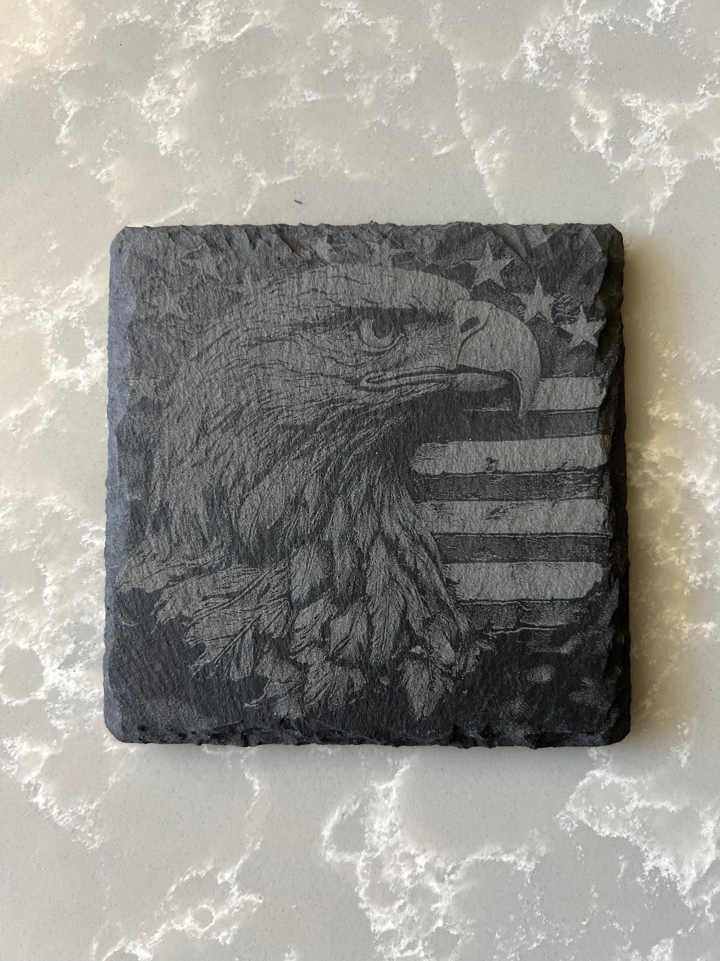 Square Slate Coaster "Bald Eagle"