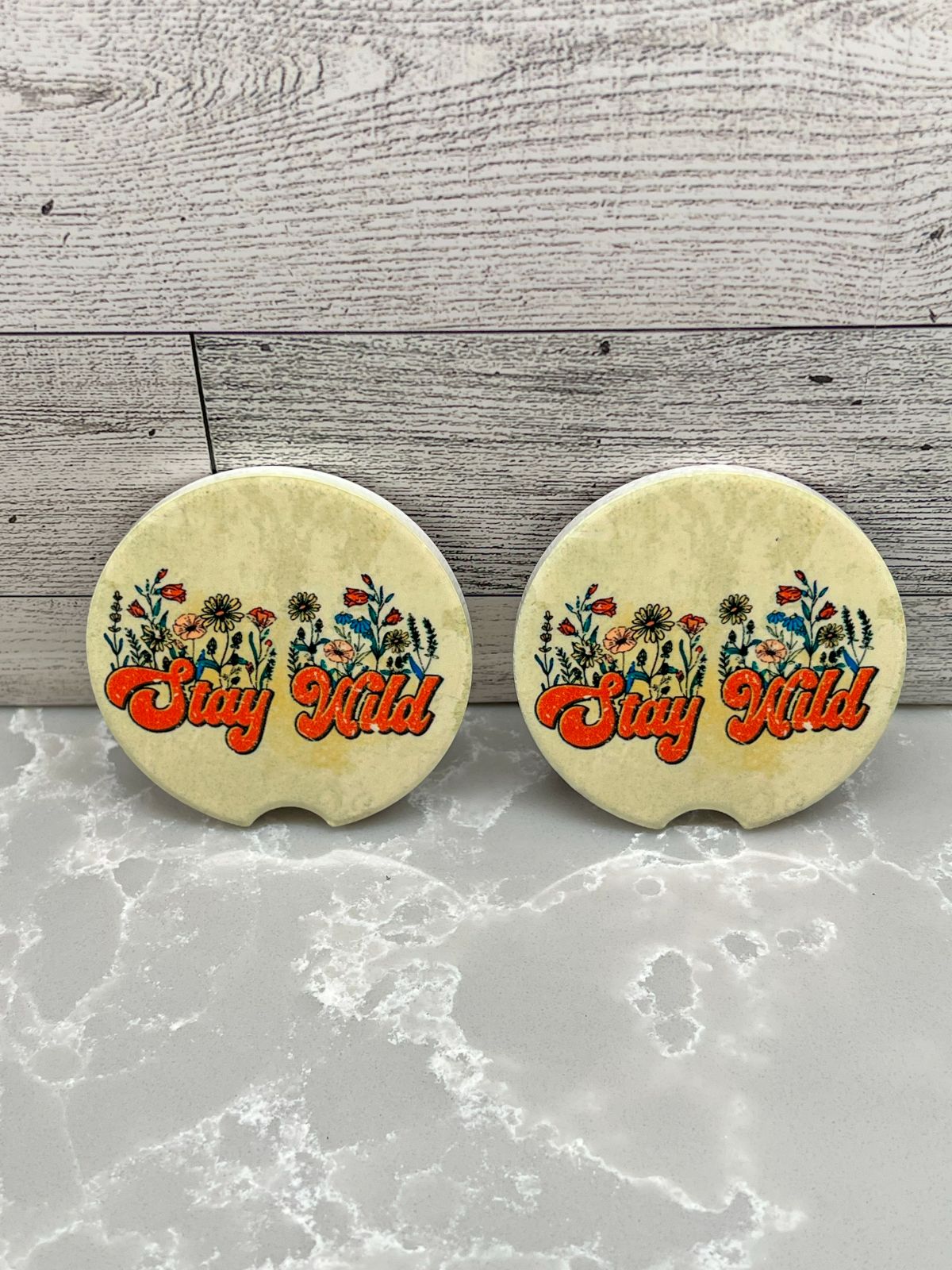 Ceramic BOHO Car Coasters "Stay Wild"