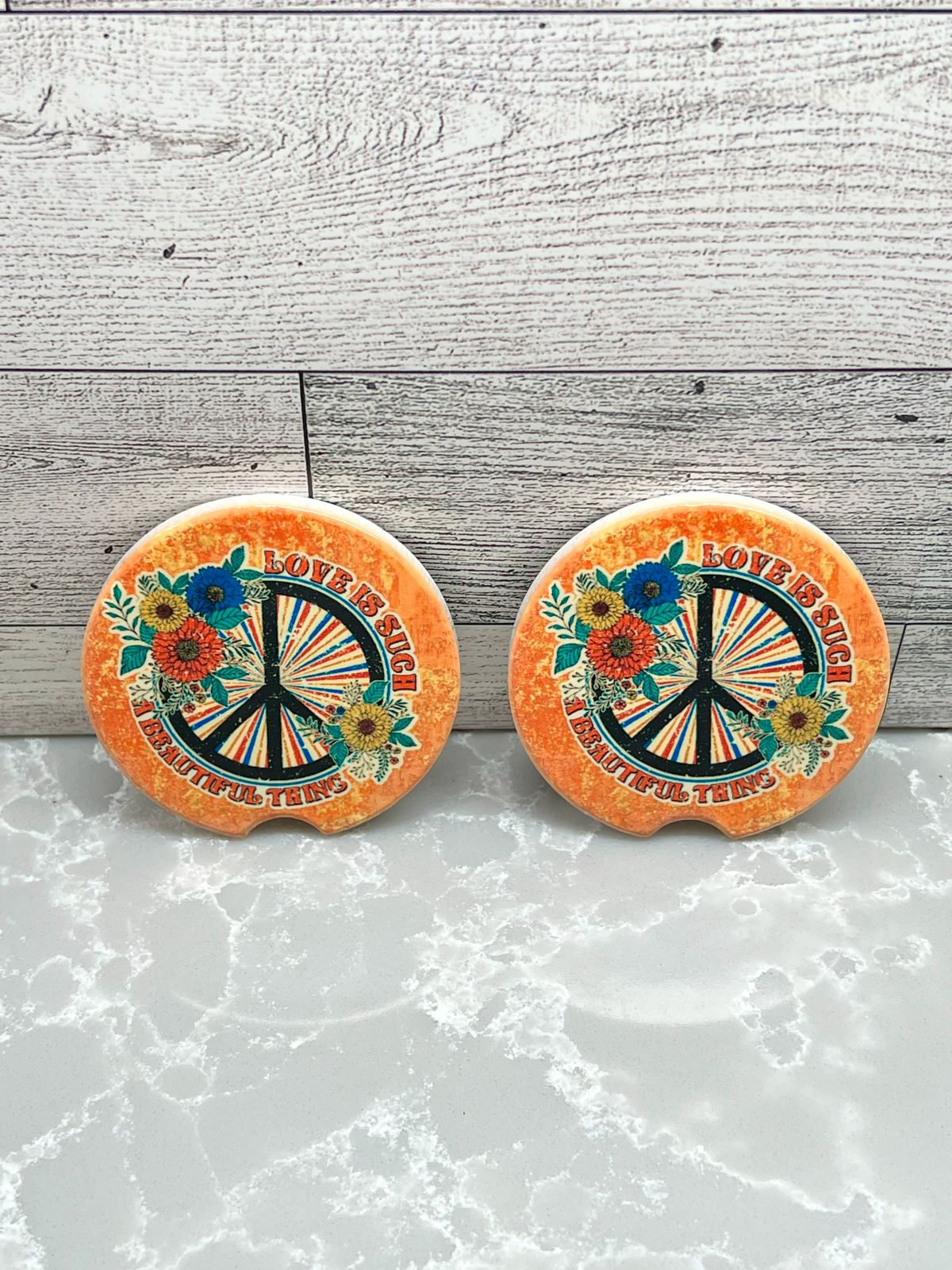 Ceramic BOHO Car Coaster "Peace Sign"