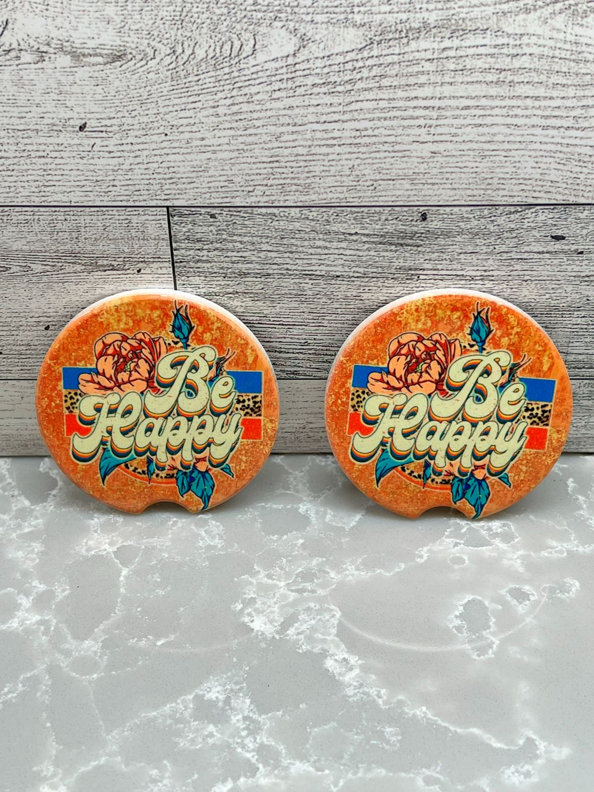 Ceramic BOHO Car Coaster "Be Happy"