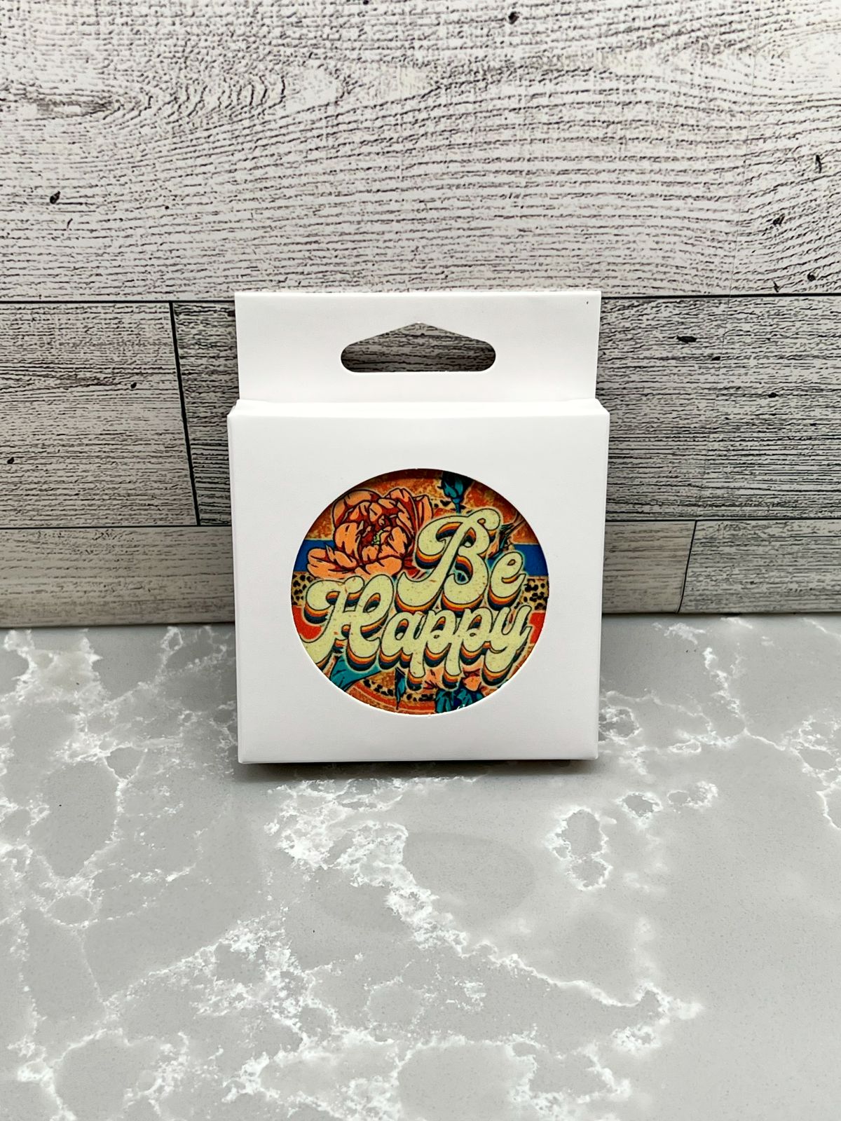 Ceramic BOHO Car Coaster "Be Happy"
