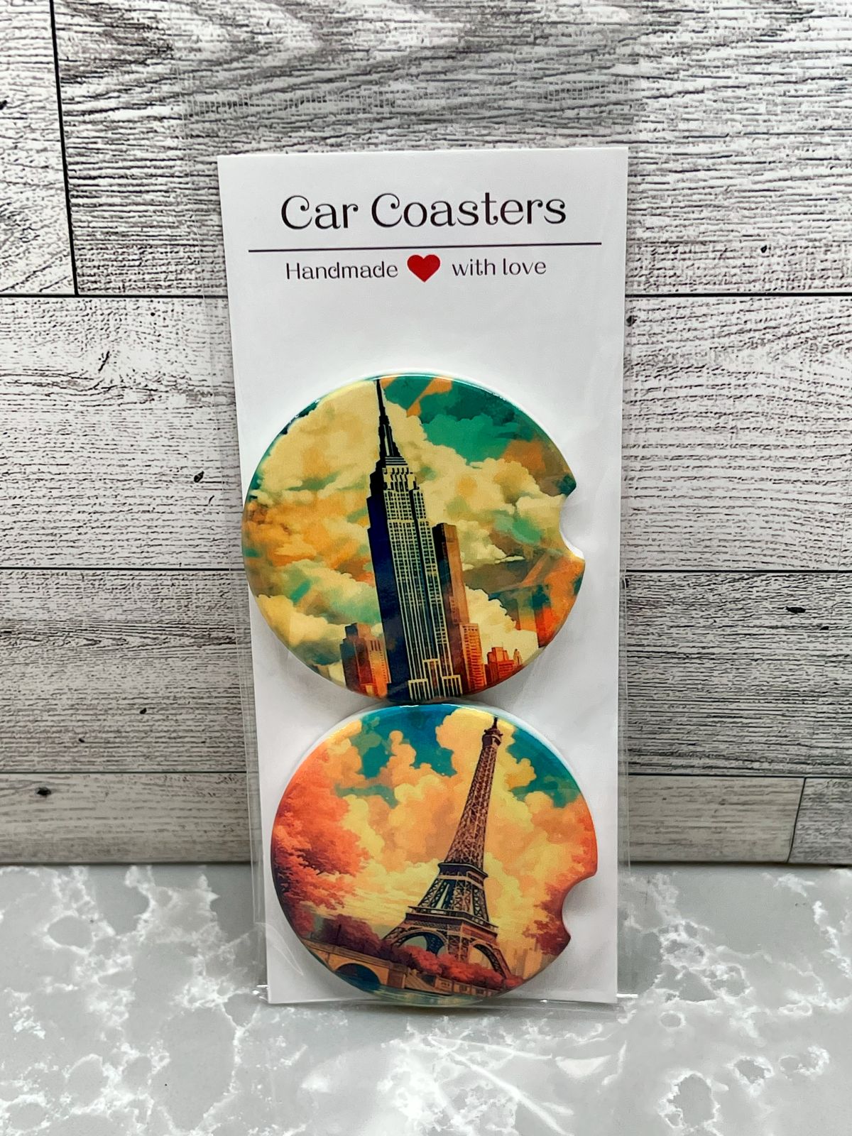 Ceramic Retro Car Coaster "Buildings"