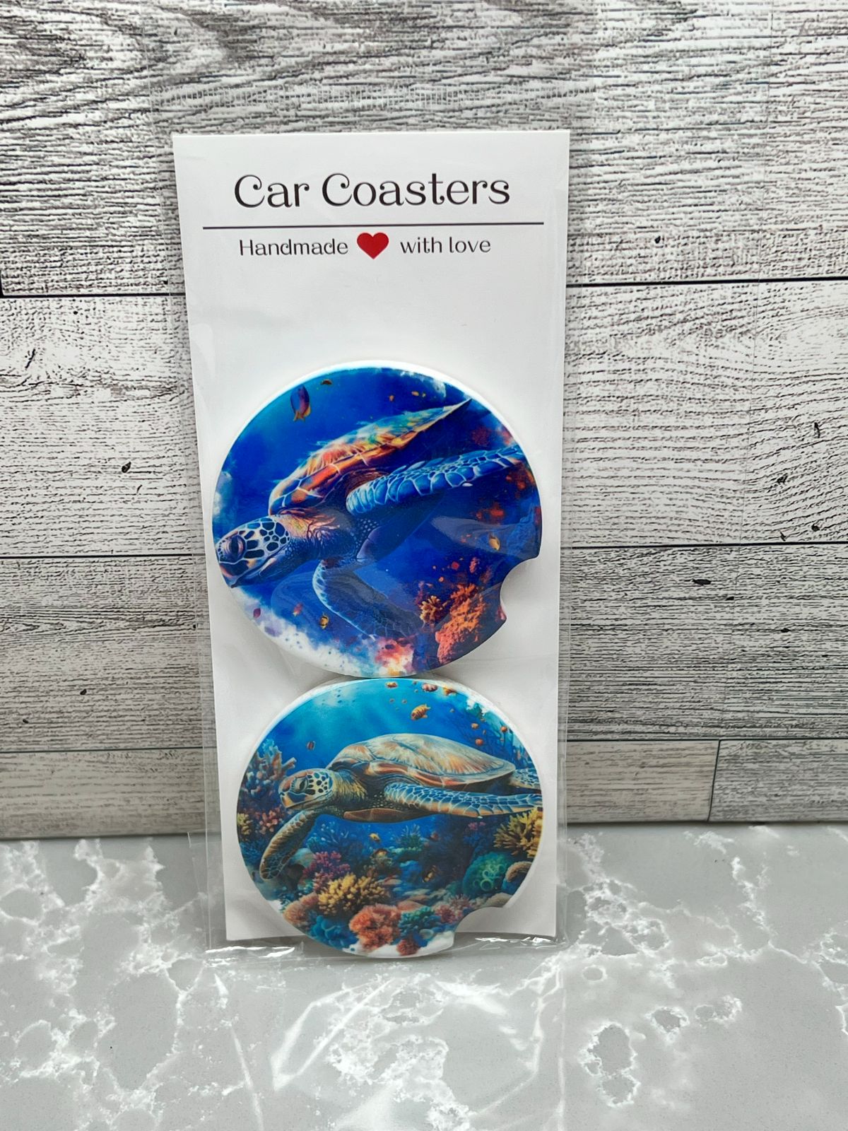 Ceramic Ocean Car Coaster "Turtles01"