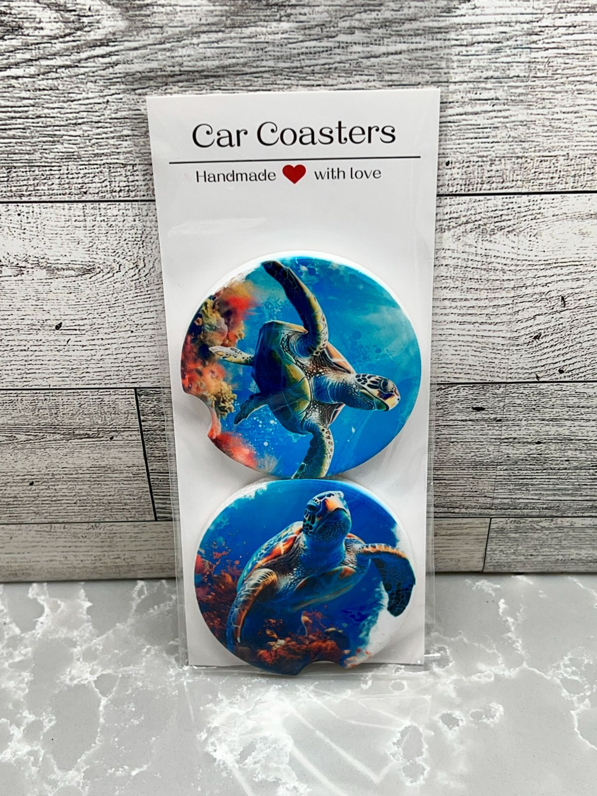 Ceramic Ocean Car Coaster "Turtles02"