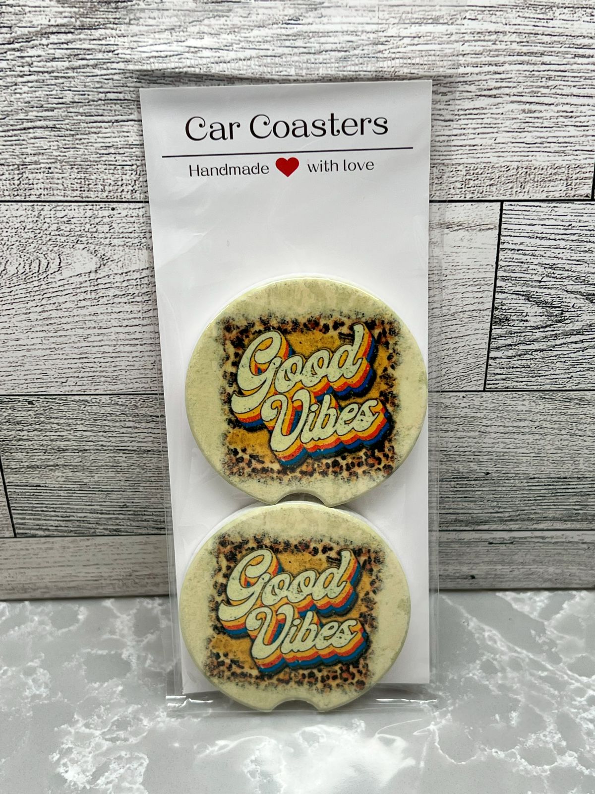 Ceramic BOHO Car Coaster "Good Vibes"