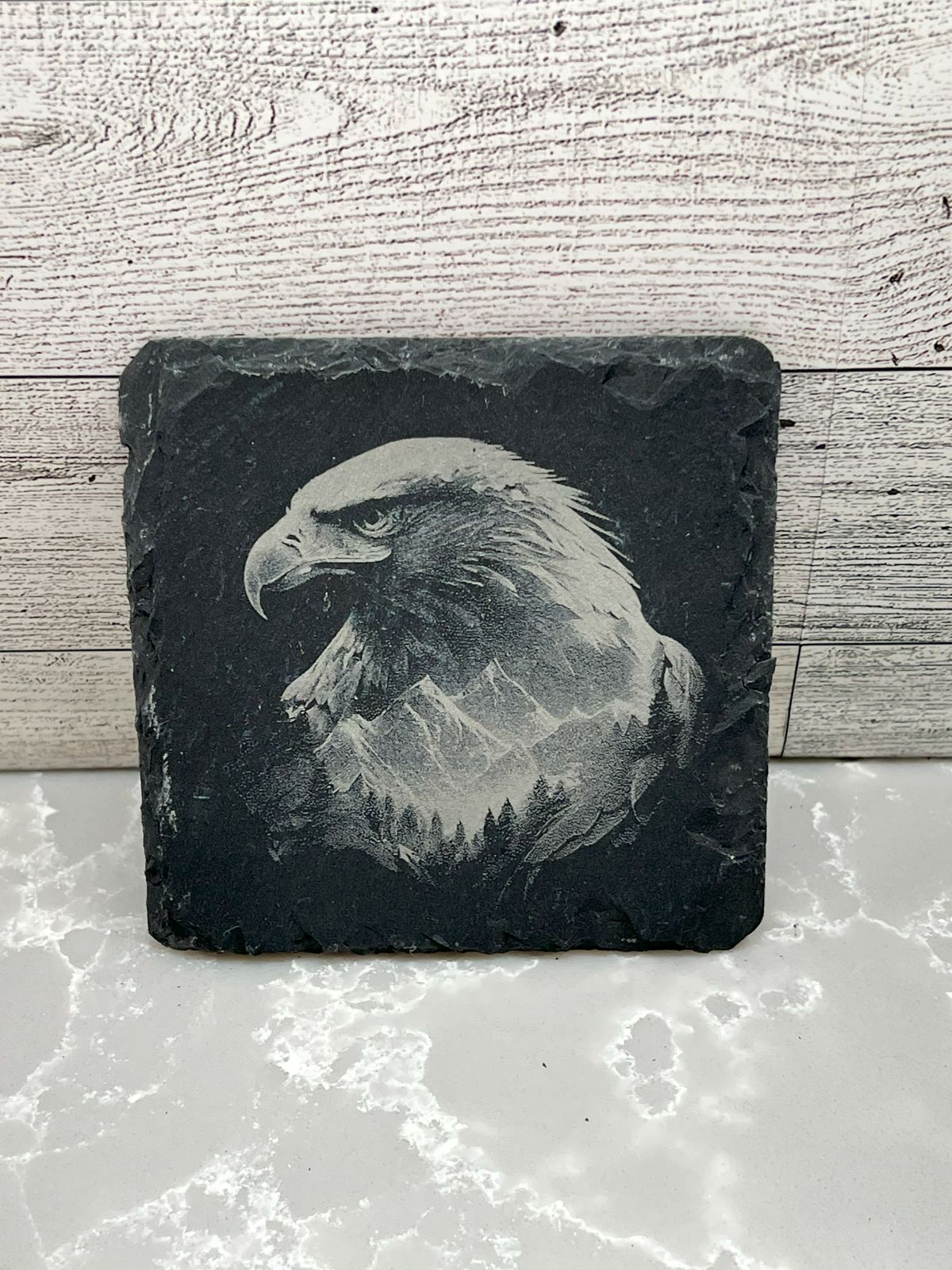 Square Slate Coaster "Bald Eagle"