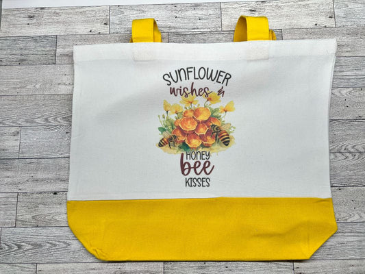 Canva Tote Bag "Sunflower Wishes and Honeybee Kisses"