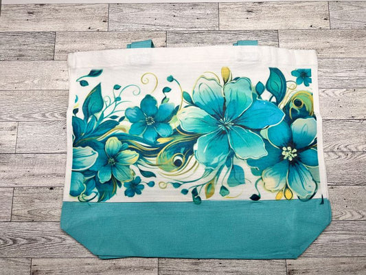 Canvas Tote "Teal Hibiscus Flower"