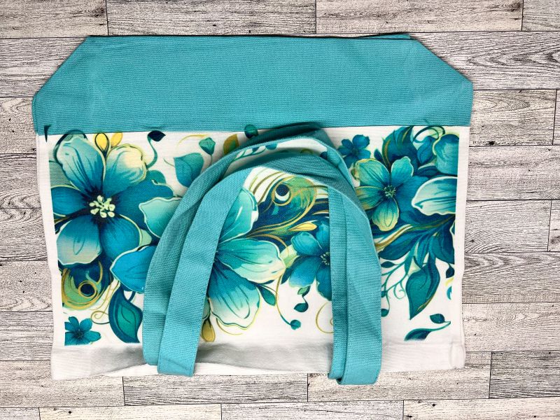 Canvas Tote "Teal Hibiscus Flower"
