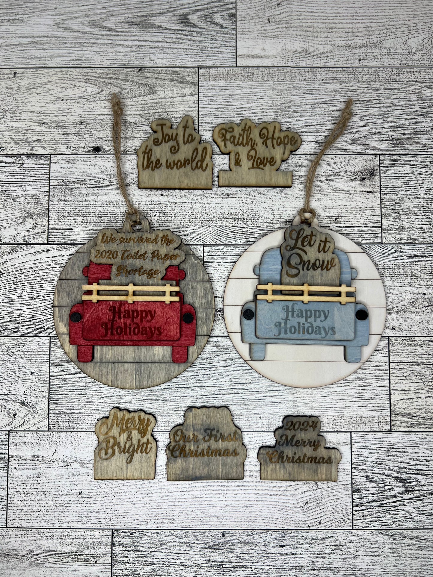 Interchangeable Truck Christmas Ornament Sayings