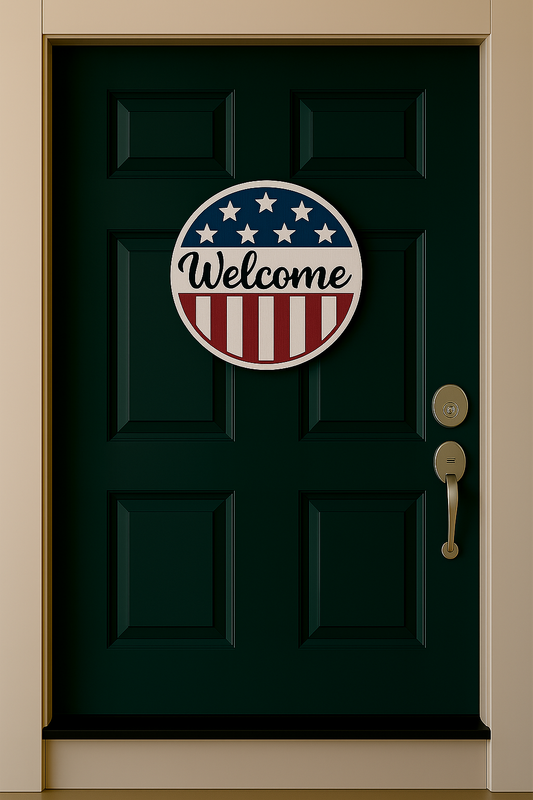 American Flag Theme Welcome Door Sign - 1071