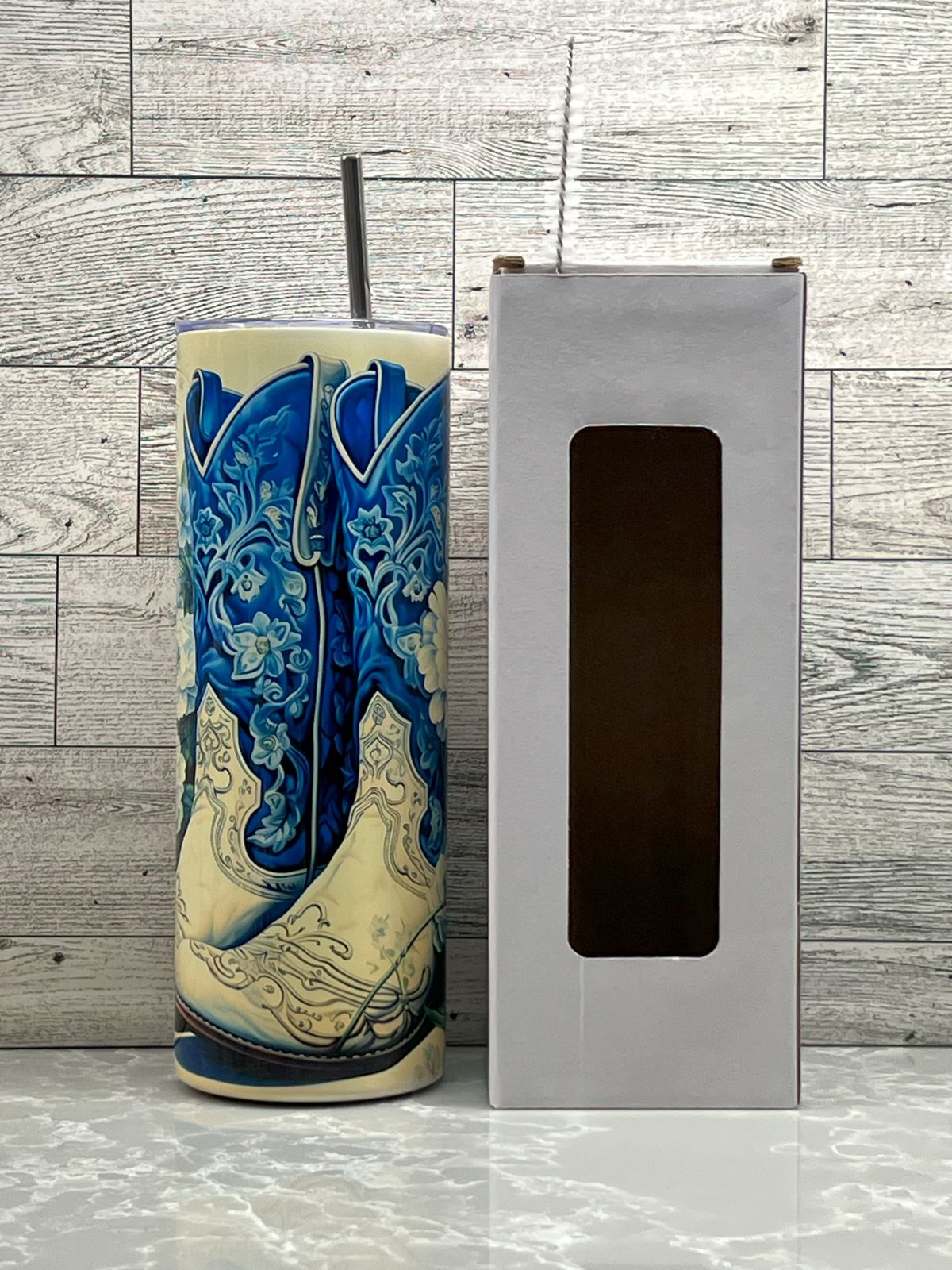 20oz Stainless Steel Tumbler "Blue Boots"