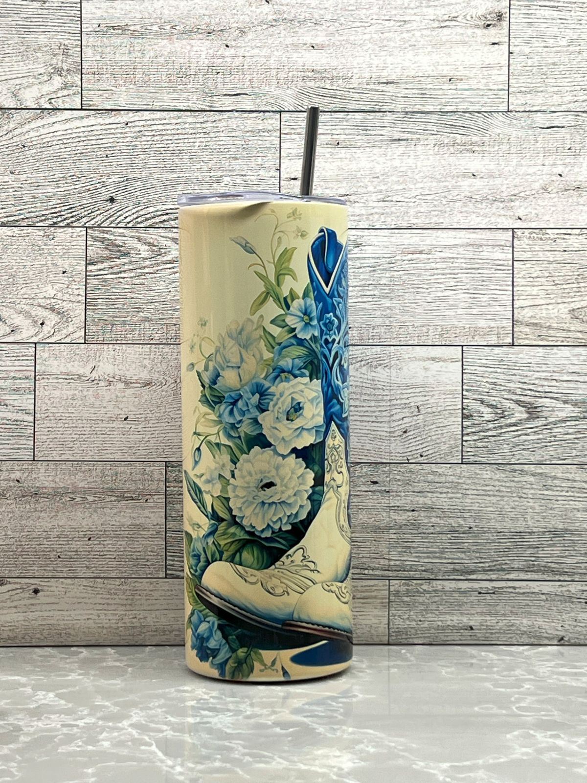 20oz Stainless Steel Tumbler "Blue Boots"