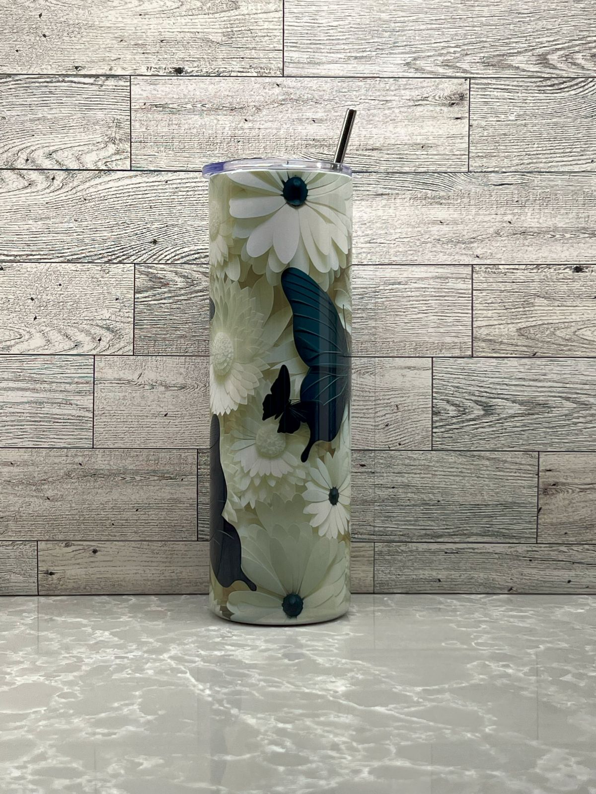 30oz Stainless Steel Tumbler "Black & White Butterfly"