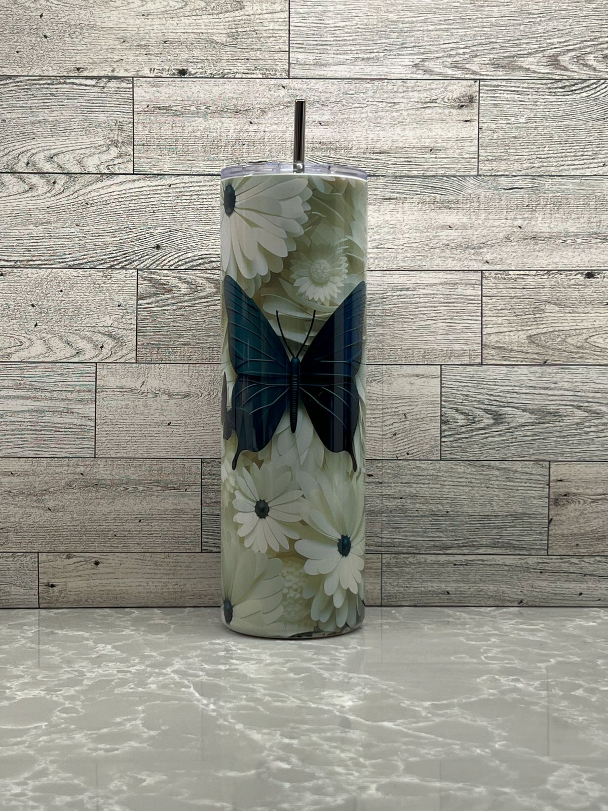 30oz Stainless Steel Tumbler "Black & White Butterfly"