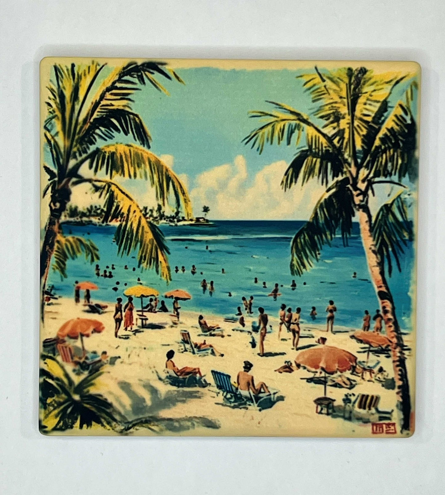 4" Square Ceramic Coaster - Retro Theme