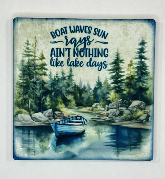 4" Square Ceramic Coaster - Beach, Lake, & Vacation Theme