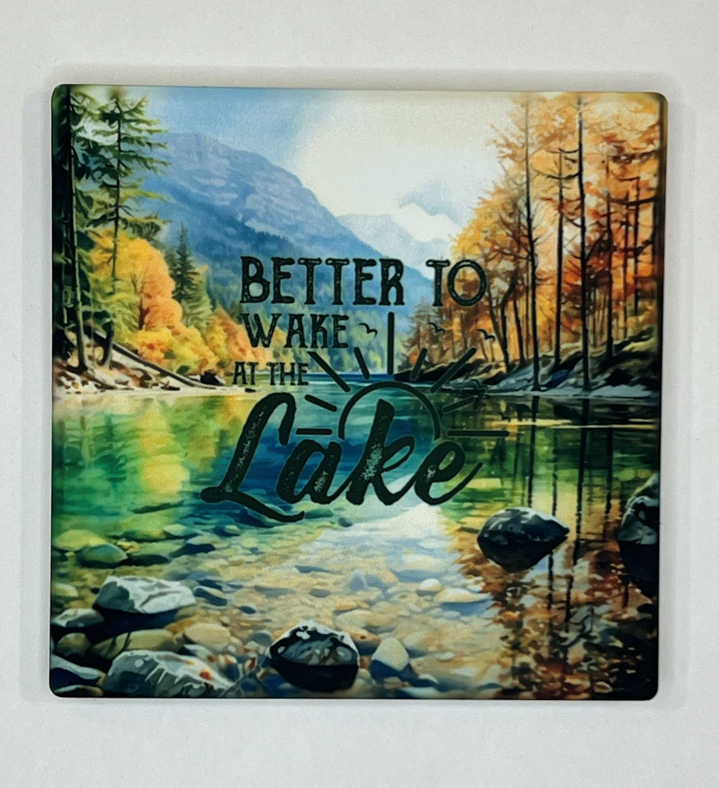 4" Square Ceramic Coaster - Beach, Lake, & Vacation Theme