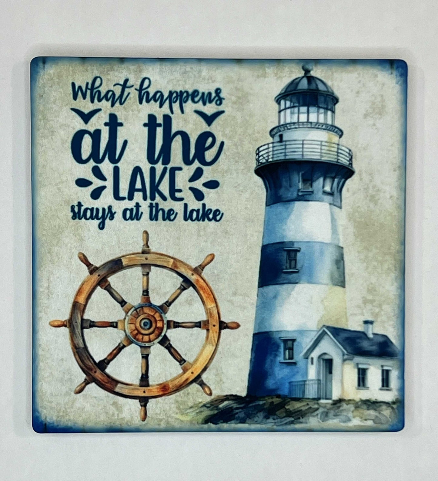 4" Square Ceramic Coaster - Beach, Lake, & Vacation Theme