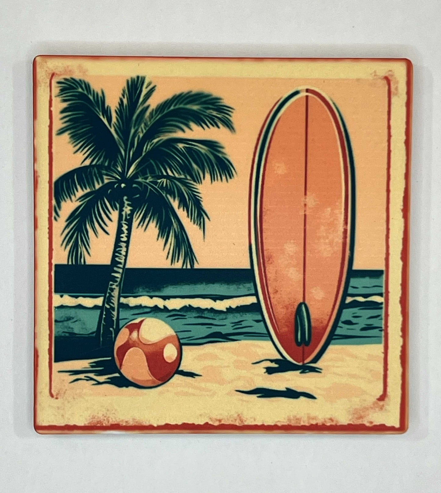 4" Square Ceramic Coaster - Retro Theme