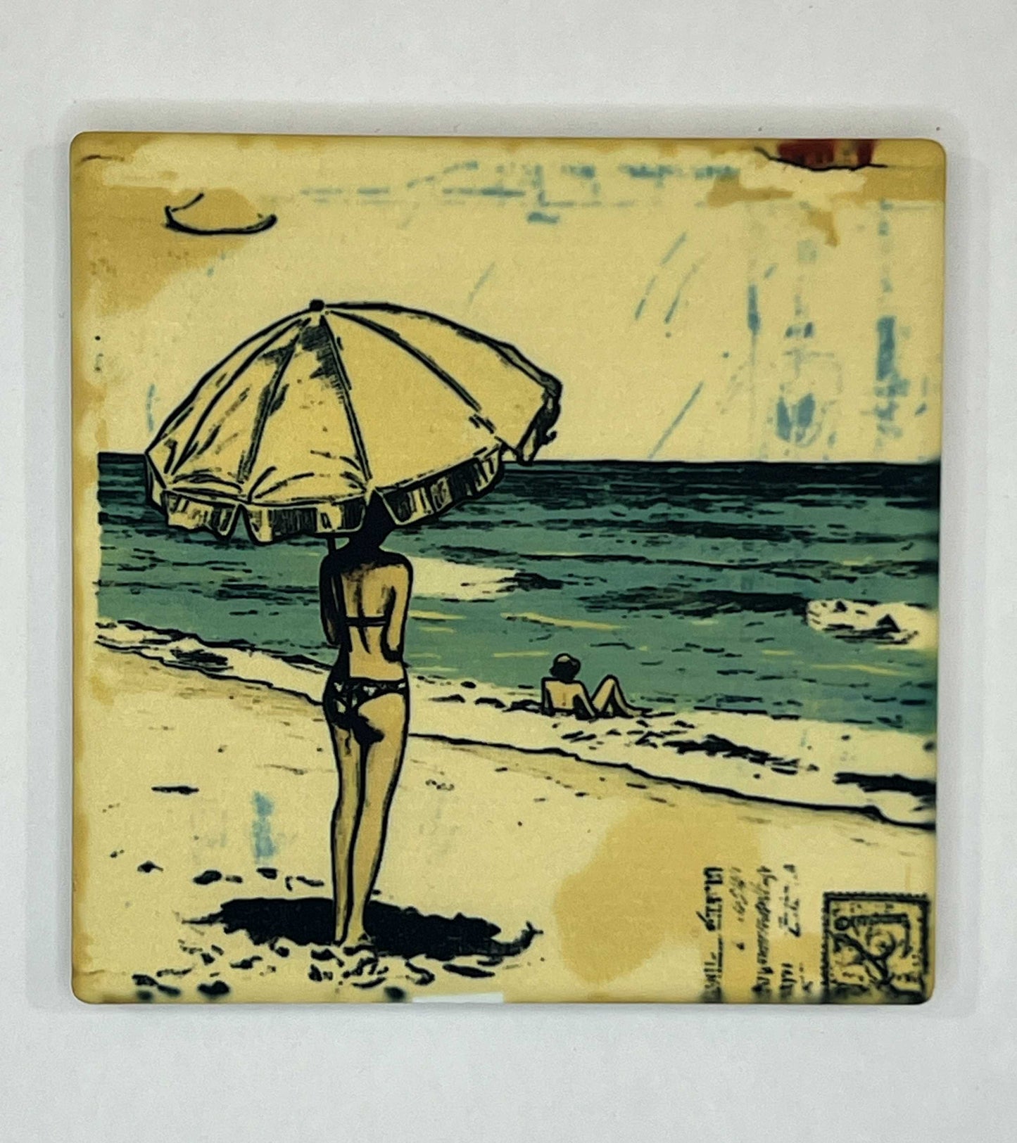 4" Square Ceramic Coaster - Retro Theme