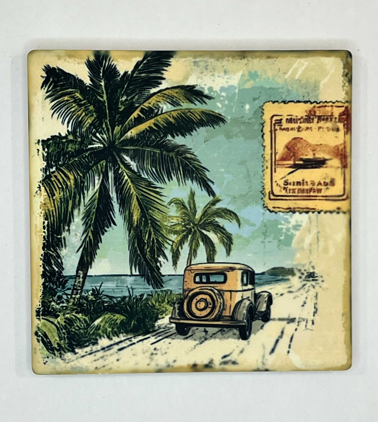 4" Square Ceramic Coaster - Retro Theme