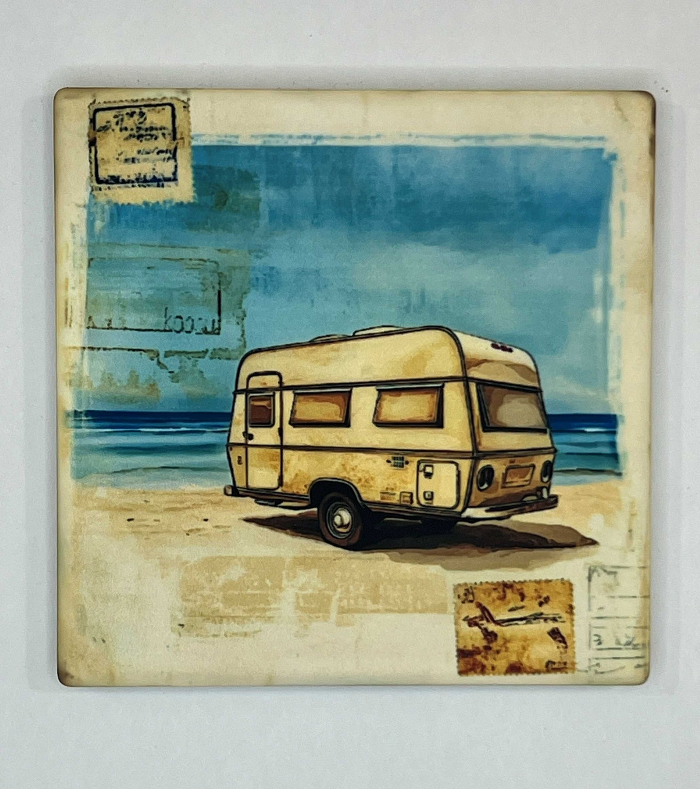 4" Square Ceramic Coaster - Retro Theme