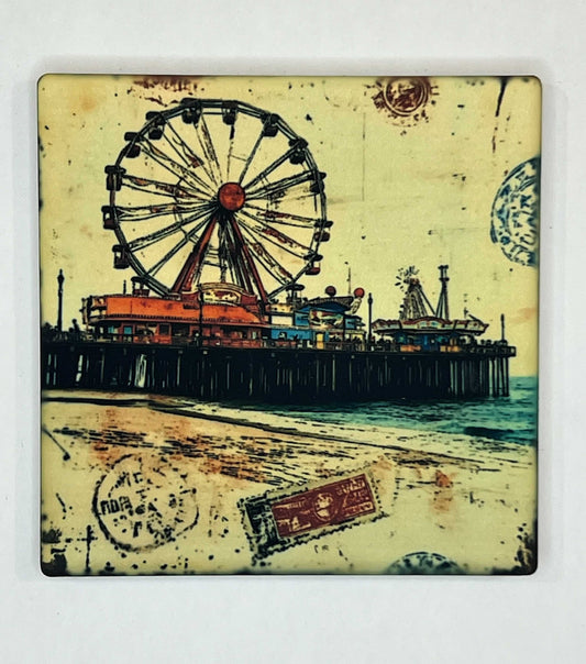 4" Square Ceramic Coaster - Retro Theme