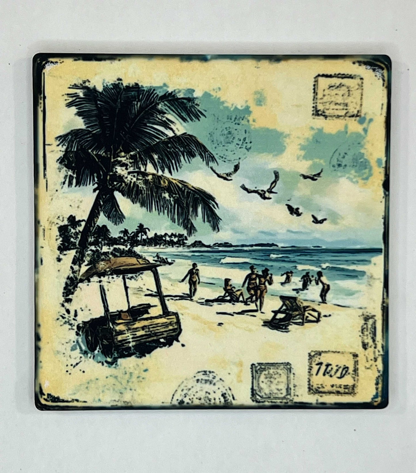 4" Square Ceramic Coaster - Retro Theme
